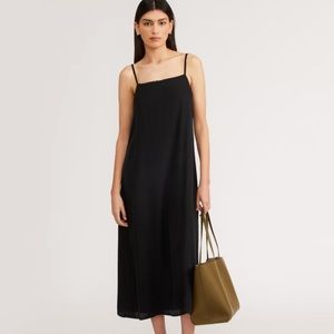 Everlane square neck satin spaghetti strap black dress
